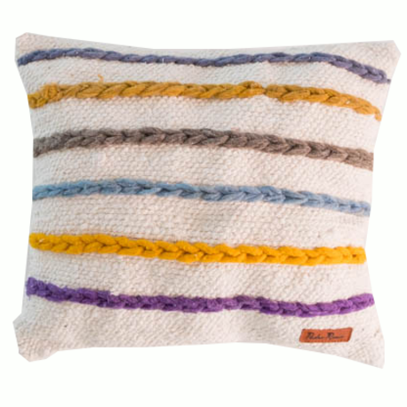 Cojín de lana con líneas de colores 